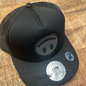 Lids Black Trucker Hat with Smiley Patch